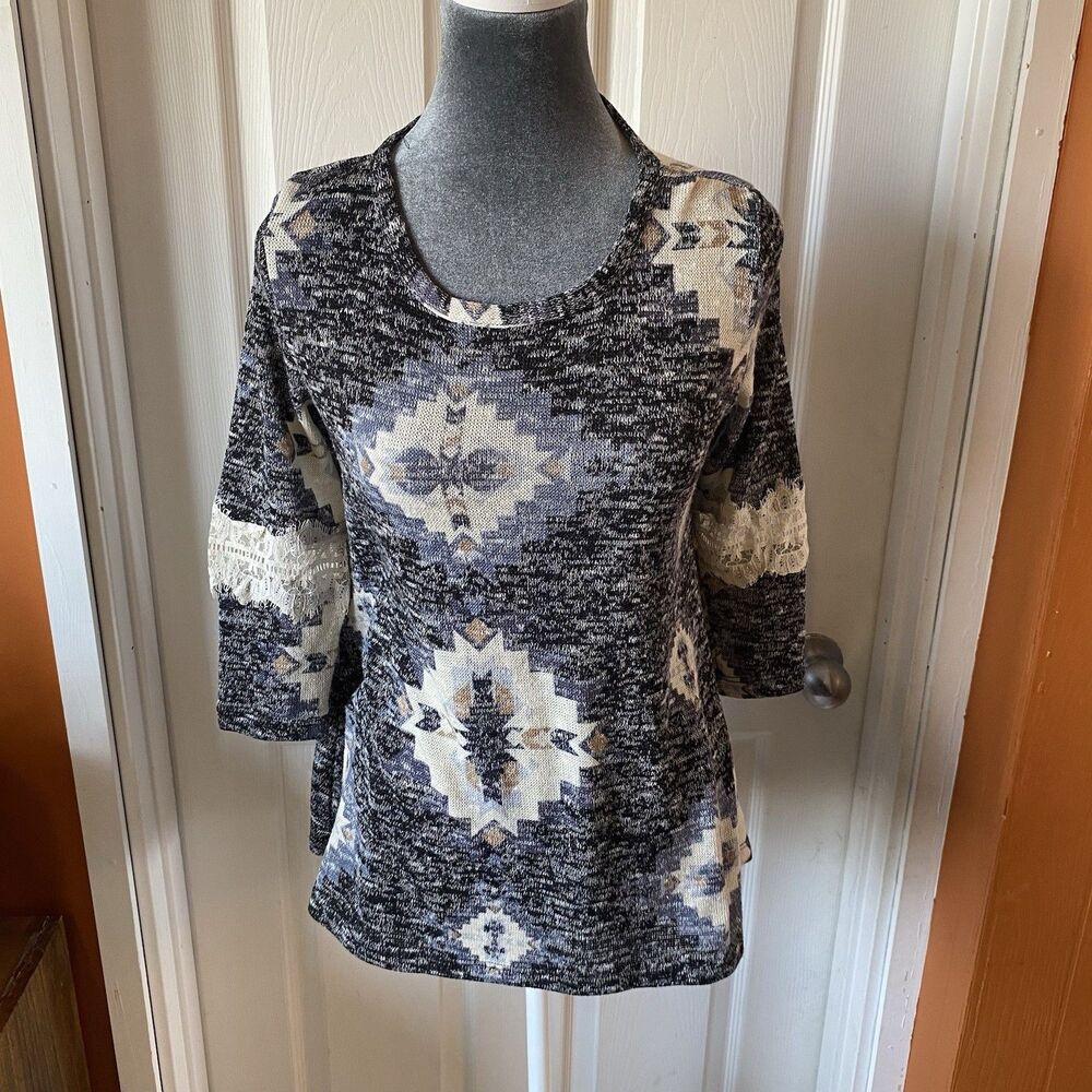 Jody California Sweater Women’s Size Small 3/4 Sleeve Southwestern Round Neck